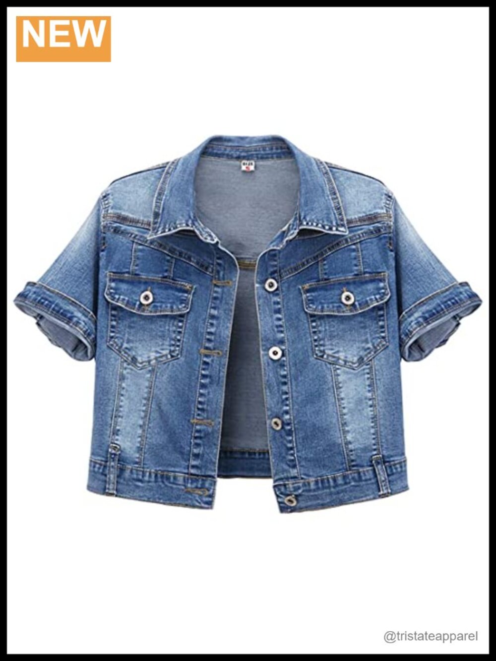Short Sleeve Crop Denim Trucker Jacket Cotton Jean Coat Top